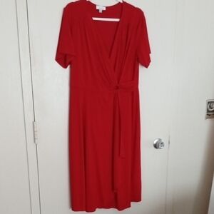 *Red Elegantly Draped Midi Dress Size 1X